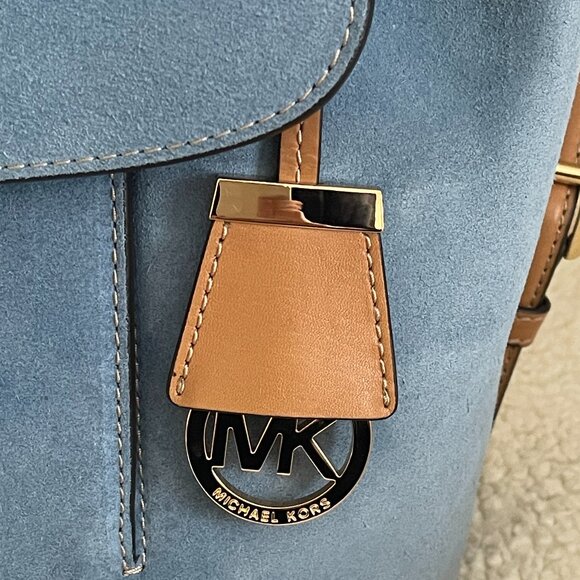 Michael Kors Romy Medium Blue Suede Backpack - Picture 7 of 12